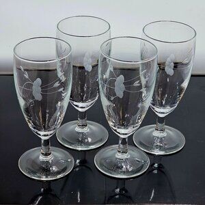 4 Princess House Heritage Juice Glasses 5"  crystal etched 4oz vtg floral flower